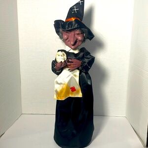 Vtg Original Motion-ettes of Halloween Illuminated Animated Witch W/Skull Works